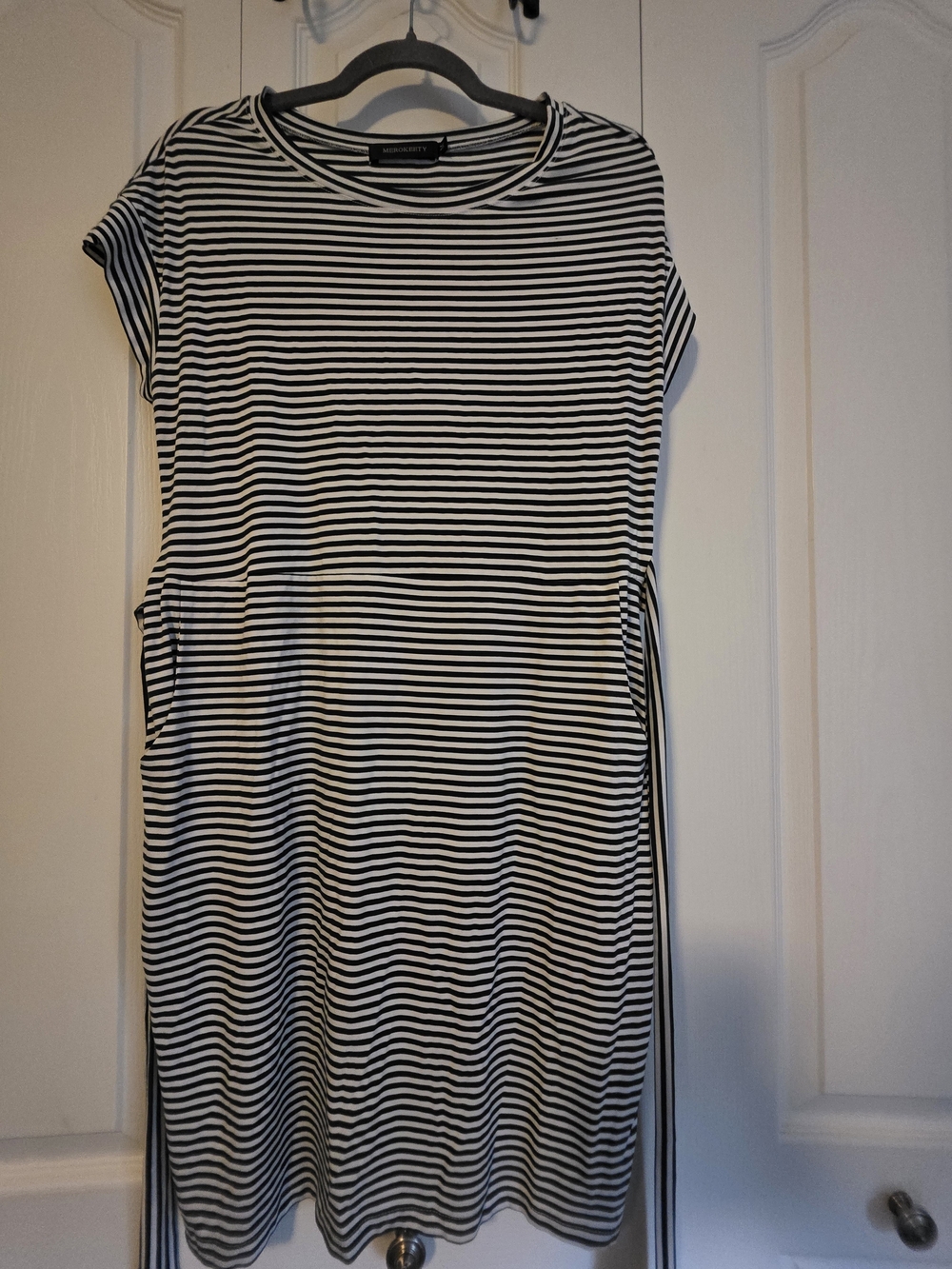 Striped Green & White Scoop-Neck Dress